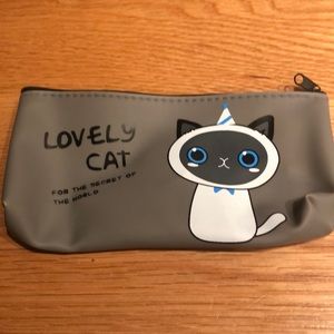 Lovely Cat Pencil Case Coin Purse Gray Zippered Bag